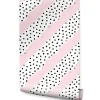 Papier Peint Intissé Points Noir Rayures Rose Pour Chambre D'Enfant