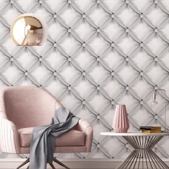 Papier Peint Intissé Pour La Chambre MATELASSE Matiere Grise 3D Effet