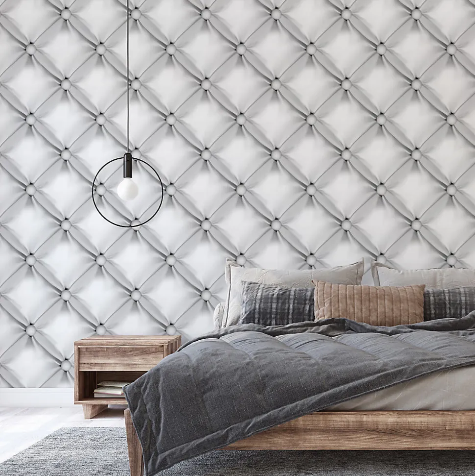 Papier Peint Intissé Pour La Chambre MATELASSE Matiere Grise 3D Effet