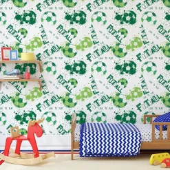 Papier Peint Intissé Pour La Chambre Football BALLE Inscriptions Vertes