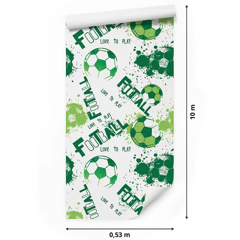 Papier Peint Intissé Pour La Chambre Football BALLE Inscriptions Vertes