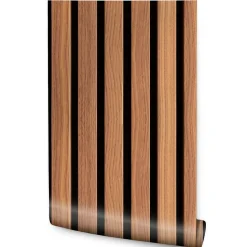Papier Peint Intissé Pour Chambre LAMELLES Imitation Bois 53cm x 300cm