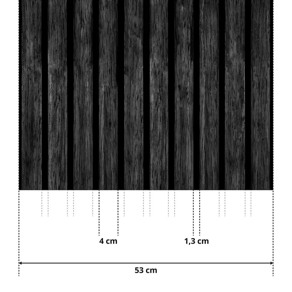 Papier Peint Intissé Pour Chambre PLANCHES Noir Lamelles Bois Imitation