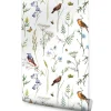 Papier Peint Intissé Pour Salon OISEAUX Fleurs Feuilles Nature