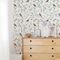Papier Peint Intissé Pour Salon OISEAUX Fleurs Feuilles Nature