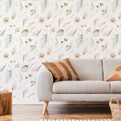 Papier Peint Intissé Pour Salon FLEURS Feuilles Plantes Aquarelle