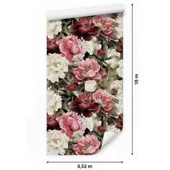 Papier Peint Intissé Pour Salon FLEURS Pivoines Feuilles Nature
