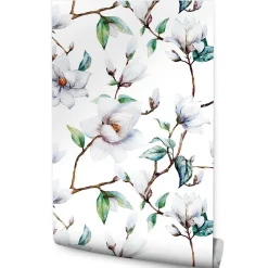 Papier Peint Intissé Pour La Chambre FLEURS Magnolia Brindilles