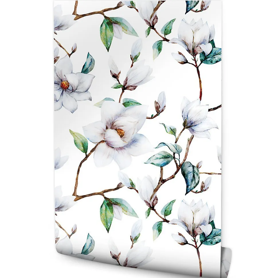 Papier Peint Intissé Pour La Chambre FLEURS Magnolia Brindilles
