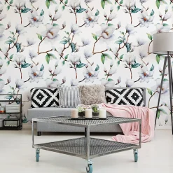 Papier Peint Intissé Pour La Chambre FLEURS Magnolia Brindilles