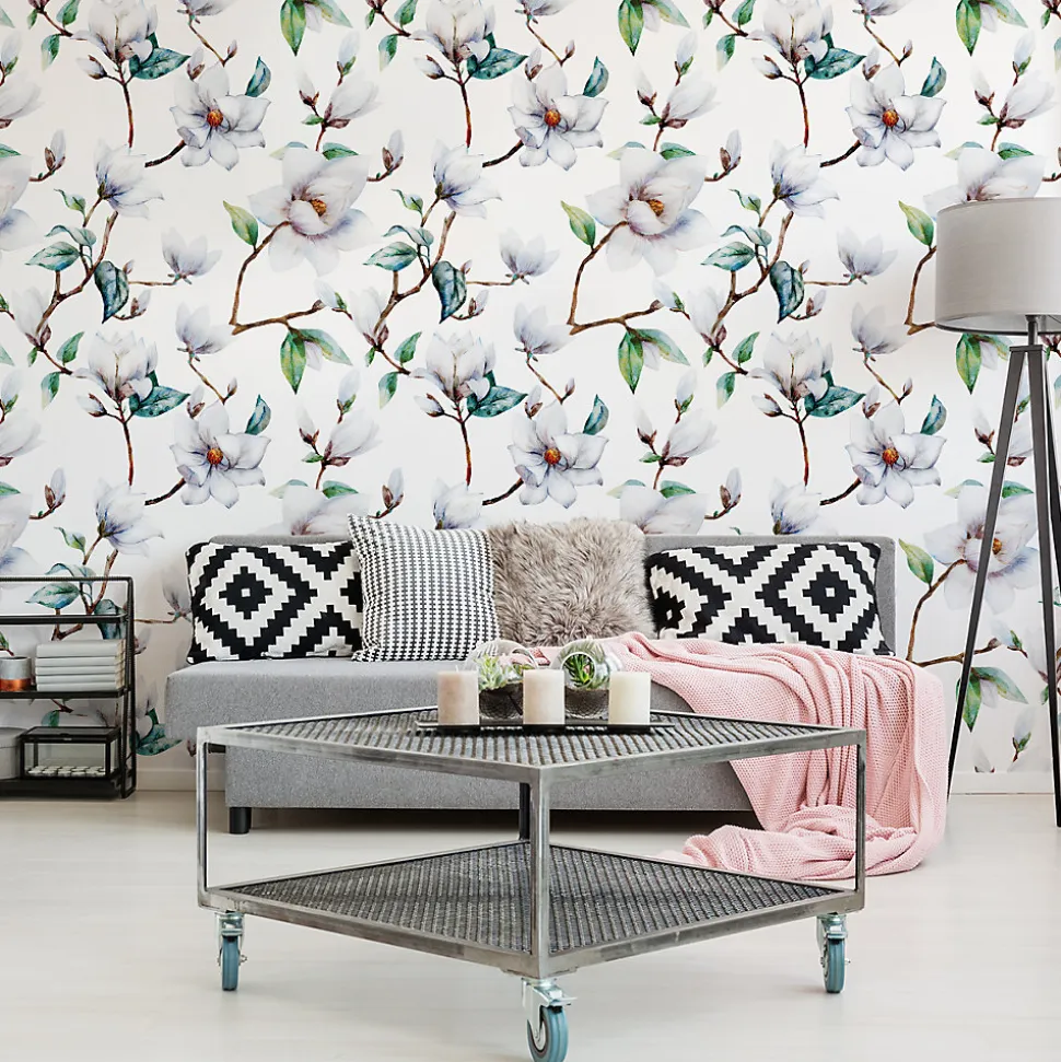 Papier Peint Intissé Pour La Chambre FLEURS Magnolia Brindilles