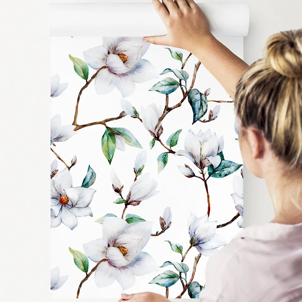 Papier Peint Intissé Pour La Chambre FLEURS Magnolia Brindilles