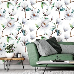 Papier Peint Intissé Pour La Chambre FLEURS Magnolia Brindilles