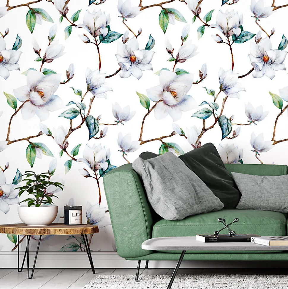 Papier Peint Intissé Pour La Chambre FLEURS Magnolia Brindilles