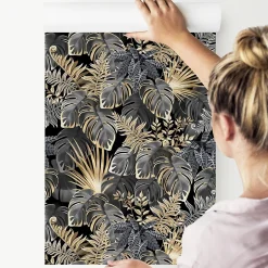 Papier Peint Intissé Pour Salon FEUILLES Tropicales Nature