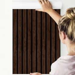 Papier Peint Intissé Pour Salon PLANCHES Lamelles Bois Imitation 3D 53cm x 300cm