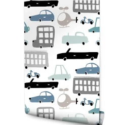 Papier Peint Intissé Pour Chambre d'Enfant Voitures Colorées