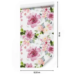 Papier Peint Intissé Pour La Chambre FLEURS Pivoines Colorées Plantes Nature