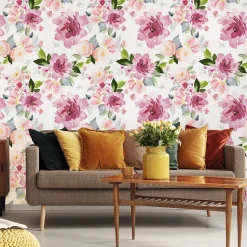Papier Peint Intissé Pour La Chambre FLEURS Pivoines Colorées Plantes Nature
