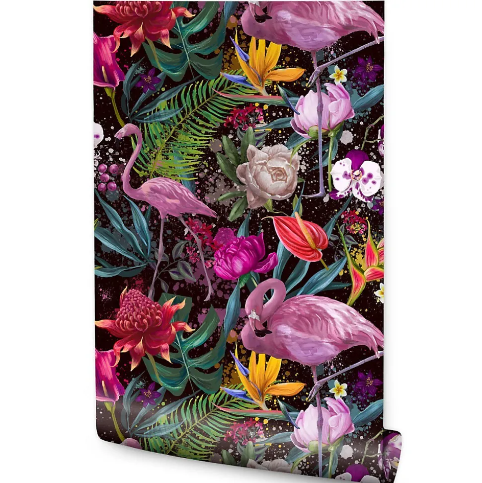 Papier Peint Intissé Pour Salon FLEURS Flamants Feuilles