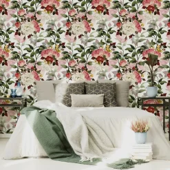 Papier Peint Intissé Pour Salon FLEURS Colorées Feuilles Nature