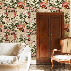 Papier Peint Intissé Pour Salon FLEURS Colorées Feuilles Nature