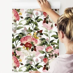 Papier Peint Intissé Pour Salon FLEURS Colorées Feuilles Nature