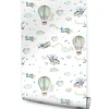 Papier Peint Intissé Pour Chambre D'Enfants AVIONS Ballons Nuages
