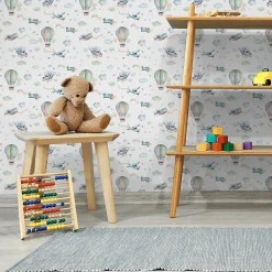 Papier Peint Intissé Pour Chambre D'Enfants AVIONS Ballons Nuages