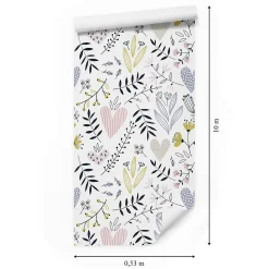 Papier Peint Intissé Pour La Chambre FEUILLES Fleurs Cœurs