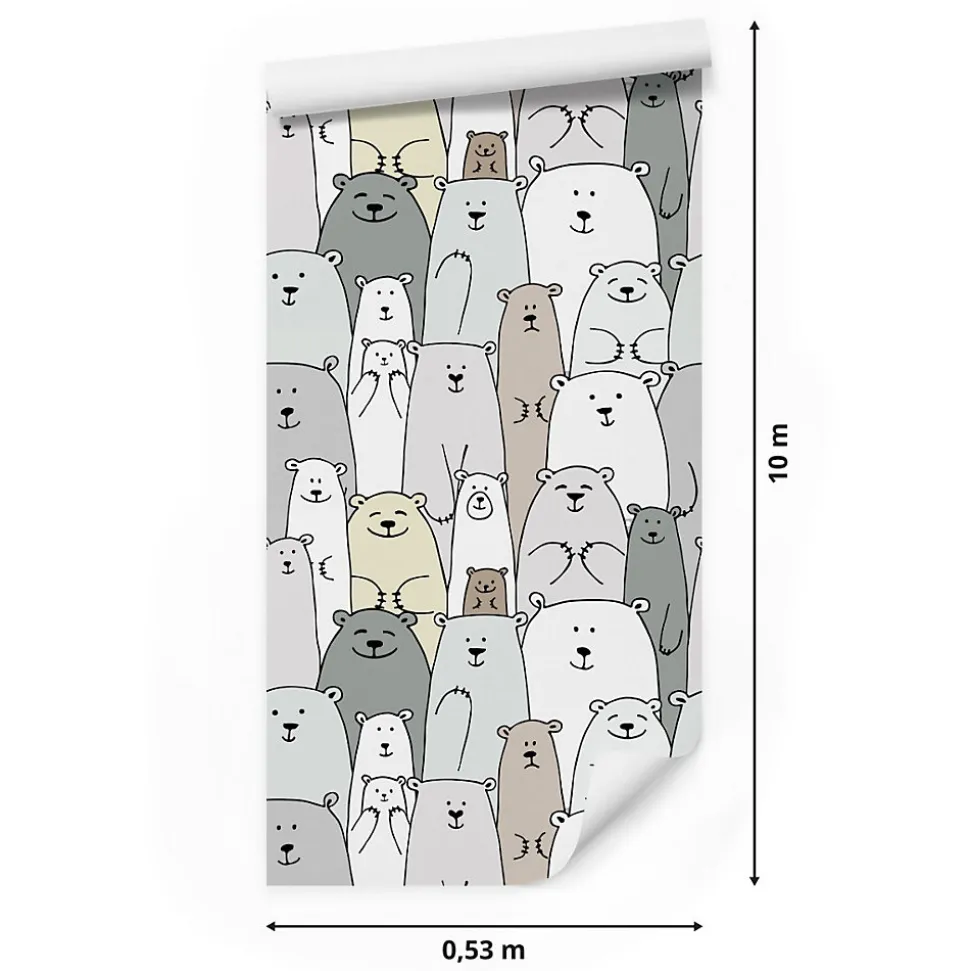 Papier Peint Intissé Pour Chambre D'Enfant OURS Polaires De Conte Fées Colorés