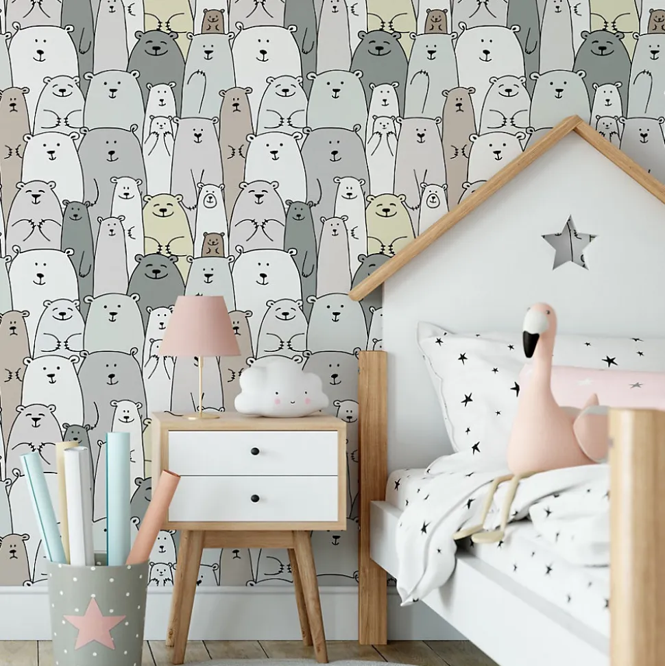 Papier Peint Intissé Pour Chambre D'Enfant OURS Polaires De Conte Fées Colorés
