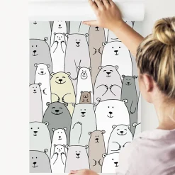 Papier Peint Intissé Pour Chambre D'Enfant OURS Polaires De Conte Fées Colorés