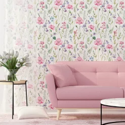 Papier Peint Intissé Pour Salon FLEURS Coquelicots Feuilles Nature
