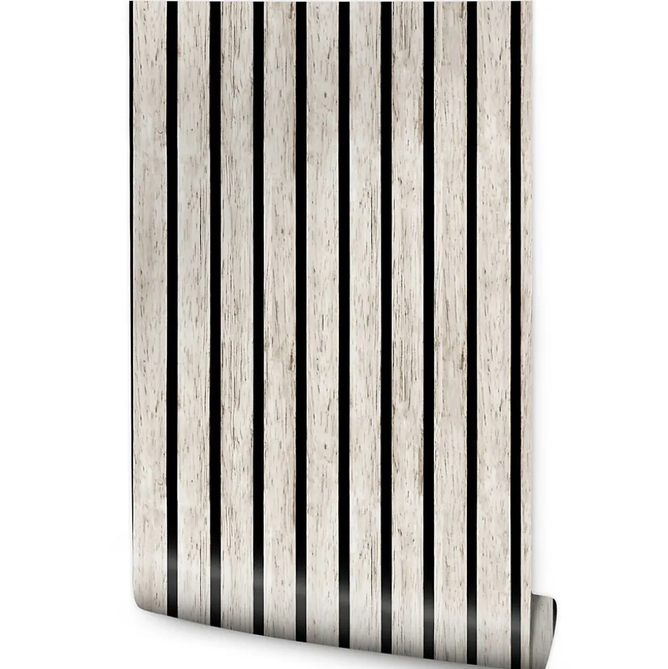 Papier Peint Intissé Pour Salon PLANCHES Lamelle Bois Imitation 3D