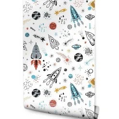 Papier Peint Intissé Pour Chambre D'Enfant ESPACE Fusées Galaxie