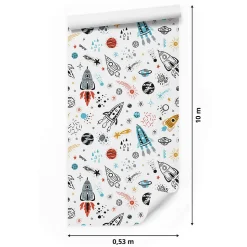 Papier Peint Intissé Pour Chambre D'Enfant ESPACE Fusées Galaxie