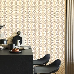 Papier peint intissé pré-encollé - SCANDINAVE ART DÉCO LOSANGES BLANC ET DORÉ - 1 rouleau de 300x60cm
