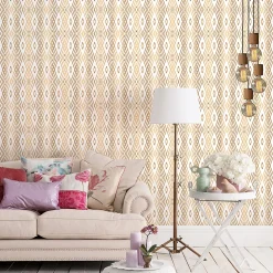 Papier peint intissé pré-encollé - SCANDINAVE ART DÉCO LOSANGES BLANC ET DORÉ - 1 rouleau de 300x60cm