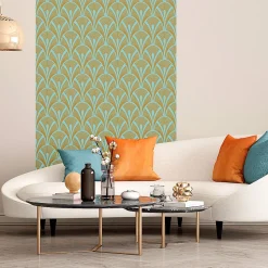 Papier peint intissé pré-encollé - SCANDINAVE ART DÉCO AQUAMARINE - 1 rouleau de 300x60cm