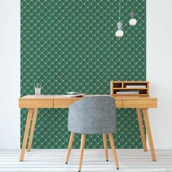 Papier peint intissé pré-encollé - ART DÉCO ÉMERAUDE ÉVENTAIL - 1 rouleau de 300x60cm