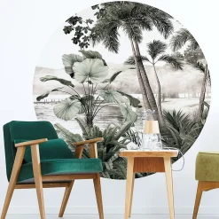 Papier peint intissé pré-encollé fresques géantes - FRESQUE JUNGLE TROPICALE VINTAGE - 60x60cm