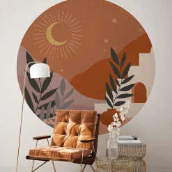 Papier peint intissé pré-encollé fresques géantes - NUIT DÉSERTIQUE ABSTRAITE RONDE - 90x90cm