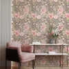 Papier peint intissé pré-encollé - FLEURS VINTAGE ROSE PIVOINES GRIS - 1 rouleau de 300x60cm