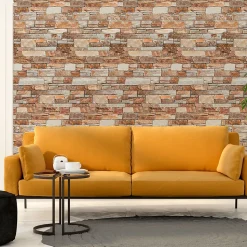 Papier peint intissé pré-encollé - PAREMENT EN PIERRE ROUGE - 1 rouleau de 300x60cm