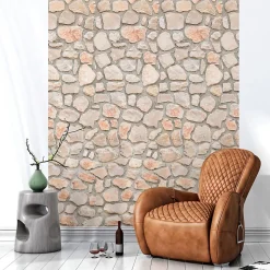 Papier peint intissé pré-encollé - MUR DE PIERRE CLAIRE - 1 rouleau de 300x60cm