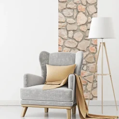 Papier peint intissé pré-encollé - MUR DE PIERRE CLAIRE - 1 rouleau de 300x60cm