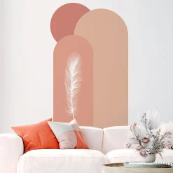 Papier peint intissé pré-encollé fresques géantes - ARCHES ET PLUME ROSE - 150x90cm