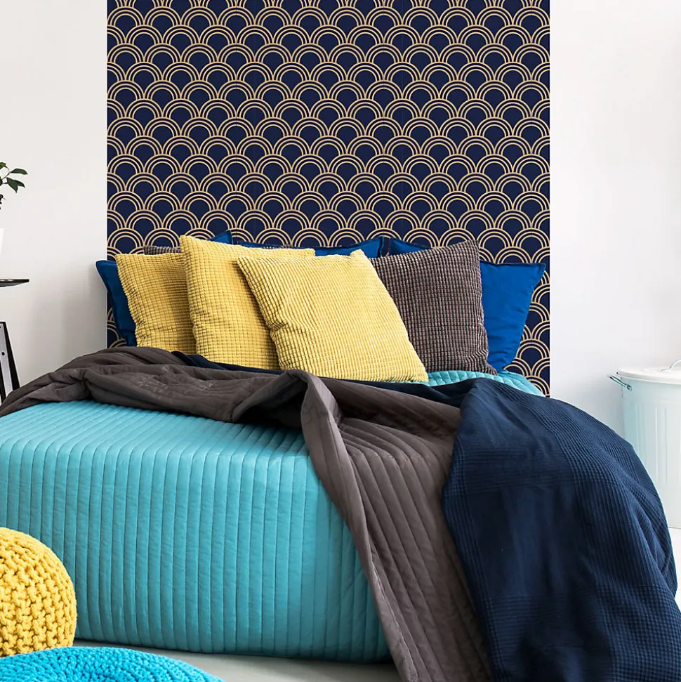 Papier peint intissé pré-encollé - SCANDINAVE ART DÉCO BLEU FONCÉ ARCHES - 1 rouleau de 300x60cm