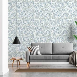 Papier peint intissé pré-encollé - FLEURS DE JASMIN BLEU - 1 rouleau de 300x60cm